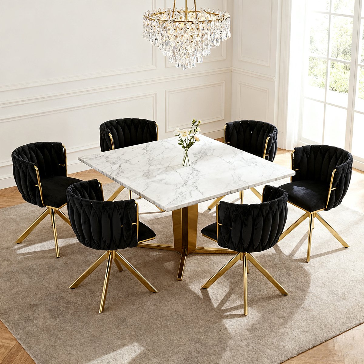 Kungsbacka Black and Gold – 180° Swivel Dining Chair in Luxurious Velvet - Imagem 2
