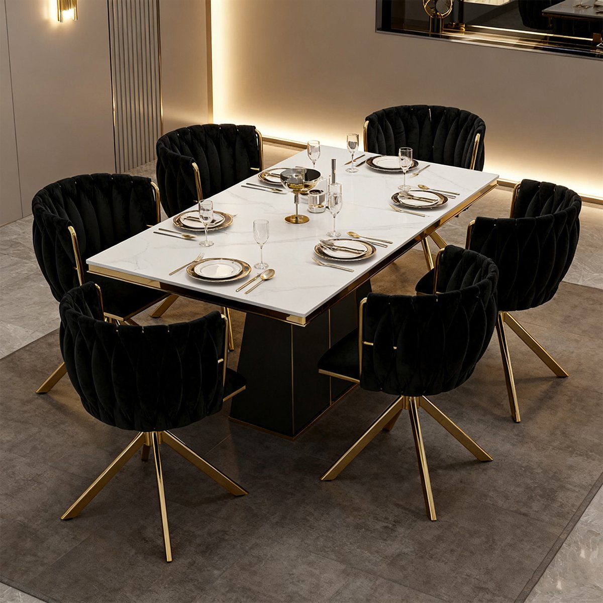 Kungsbacka Black and Gold – 180° Swivel Dining Chair in Luxurious Velvet - Imagem 5