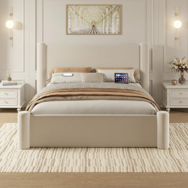 Roskilde Bed 160x200 cm with Storage – Beige Velvet