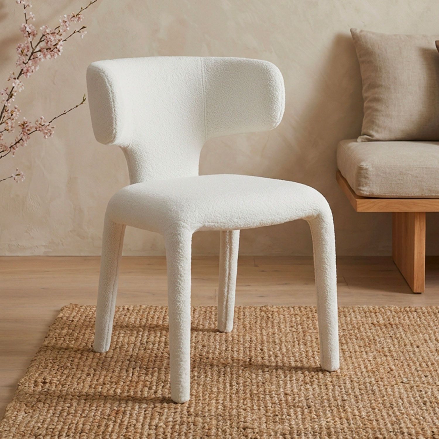Tønder Dining Chairs – Bouclé Fabric – White (Set of 2)