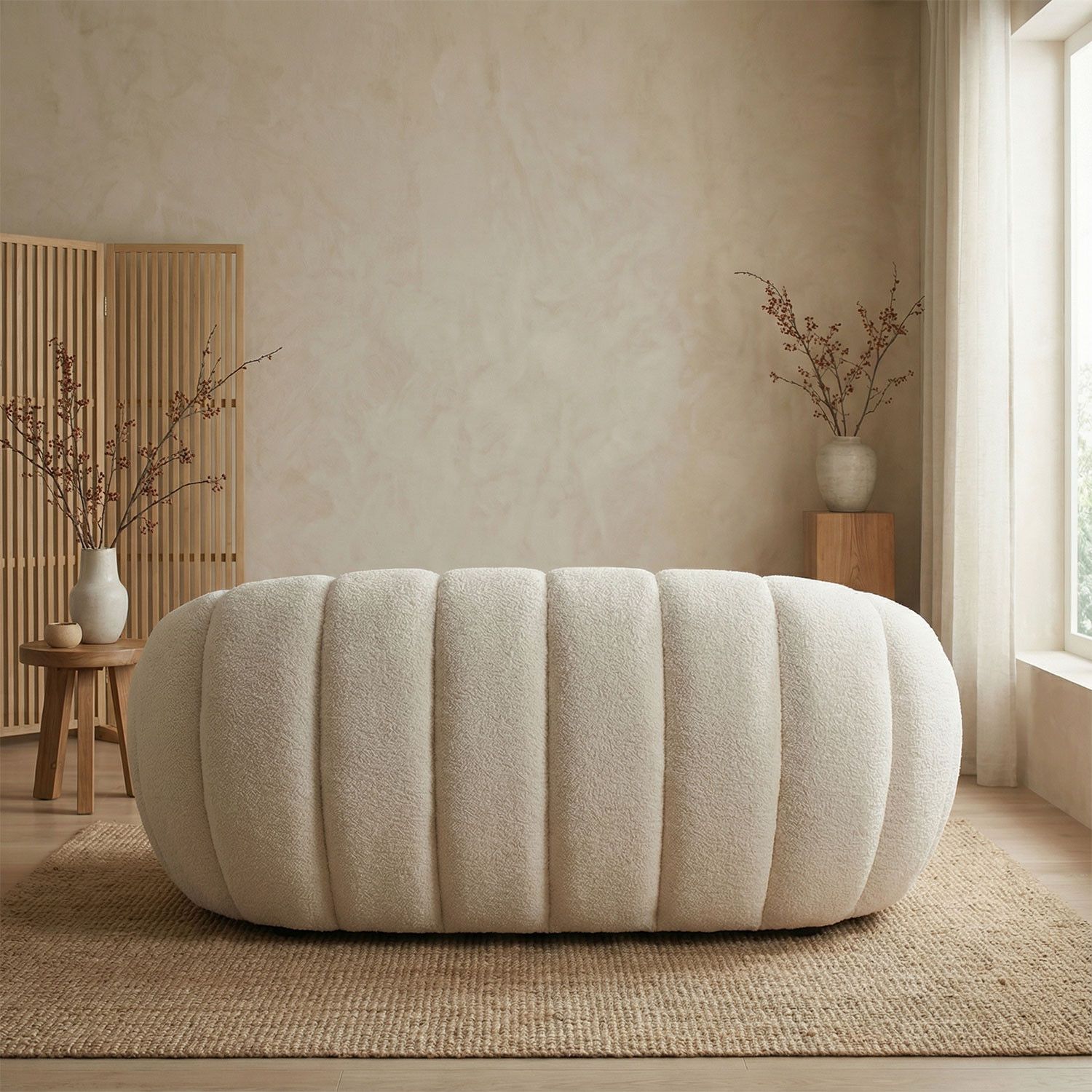 Horsens 2-Seater Sofa – Shell Design, Cream Bouclé Fabric - Imagem 7