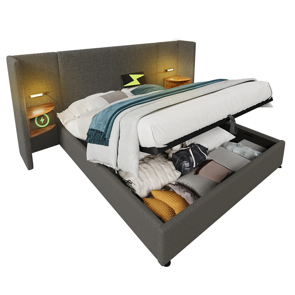 Taastrup Double Bed 180x200 cm with Storage, LED Lighting, and USB-C - Imagem 4
