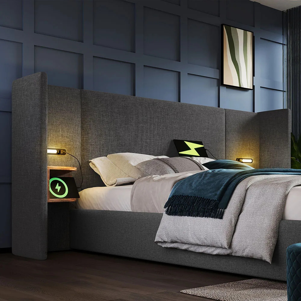 Taastrup Double Bed 180x200 cm with Storage, LED Lighting, and USB-C - Imagem 2