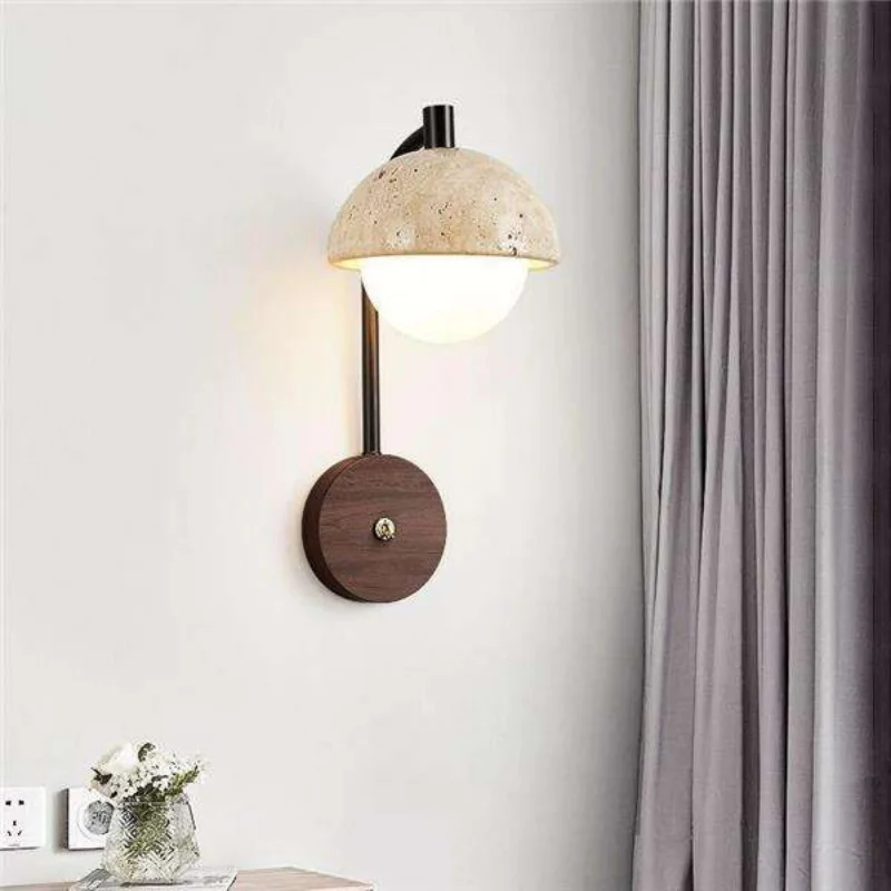 Lysekil – Travertine and Wood Minimalist Wall Sconce - Imagem 2