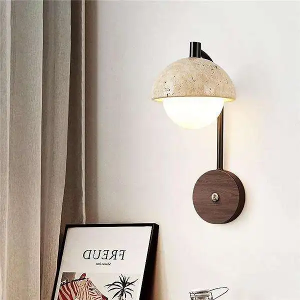 Lysekil – Travertine and Wood Minimalist Wall Sconce - Imagem 3