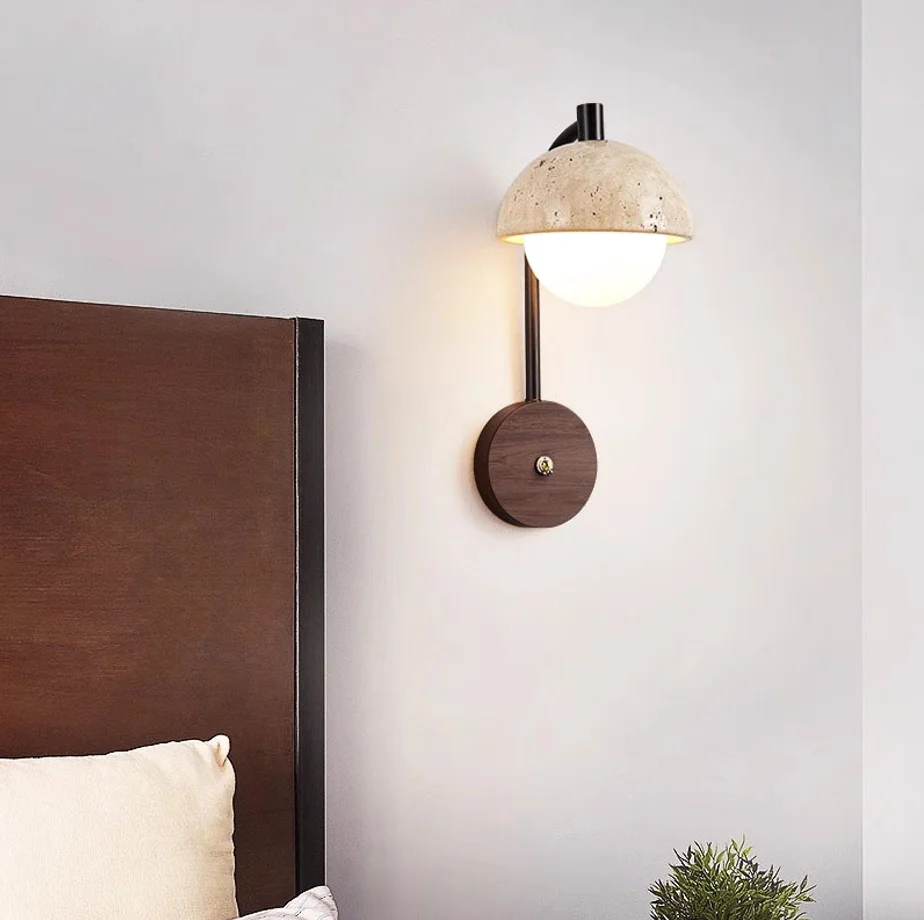 Lysekil – Travertine and Wood Minimalist Wall Sconce - Imagem 5