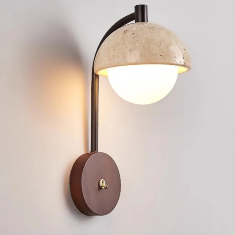 Lysekil – Travertine and Wood Minimalist Wall Sconce - Imagem 6